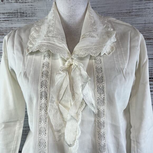 Vintage Ivory Handmade Dressing Bed Jacket Chemise Robe Lace Collar size L/XL - Picture 6 of 16